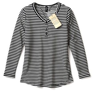 Women’s Long Sleeve Striped Henley T Shirts V Neck Y2K Tunic New w/ Tags Size L